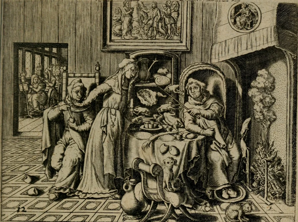 An illustration from Proscenivm vitæ hvmanæ, siue Emblematvm secvlarivm, ivcvndissima, & artificiosissima varietate vitæ hvmanæ & seculi huius deprauati mores, ac studia peruersissima adumbrantium: et Latinis versibvs, explicatorum, decades septem multis figuris adauctæ, & in vsum studiosæ inprimis iuuentutis ita adornatæ vt instar albi amicorvm sodalitatum symbolis, & insigniis conscribendis depingendisq; inseruire commode possint, 1627, leaf 44