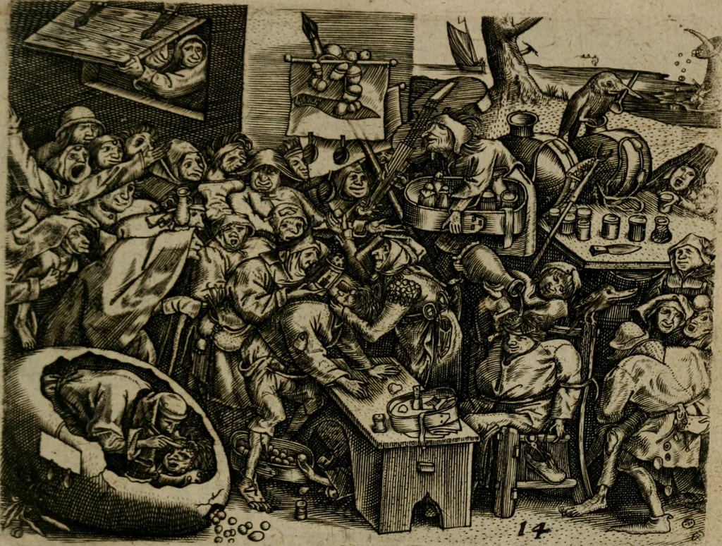 An illustration from Proscenivm vitæ hvmanæ, siue Emblematvm secvlarivm, ivcvndissima, & artificiosissima varietate vitæ hvmanæ & seculi huius deprauati mores, ac studia peruersissima adumbrantium: et Latinis versibvs, explicatorum, decades septem multis figuris adauctæ, & in vsum studiosæ inprimis iuuentutis ita adornatæ vt instar albi amicorvm sodalitatum symbolis, & insigniis conscribendis depingendisq; inseruire commode possint, 1627, leaf 48