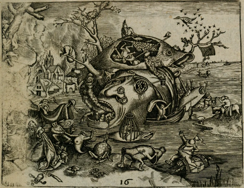 An illustration from Proscenivm vitæ hvmanæ, siue Emblematvm secvlarivm, ivcvndissima, & artificiosissima varietate vitæ hvmanæ & seculi huius deprauati mores, ac studia peruersissima adumbrantium: et Latinis versibvs, explicatorum, decades septem multis figuris adauctæ, & in vsum studiosæ inprimis iuuentutis ita adornatæ vt instar albi amicorvm sodalitatum symbolis, & insigniis conscribendis depingendisq; inseruire commode possint, 1627, leaf 52