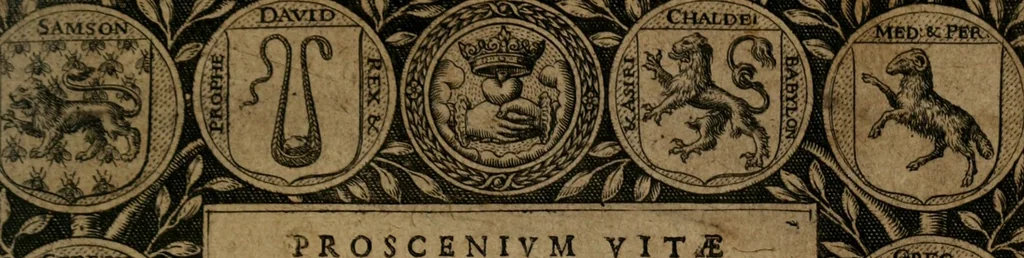 An illustration from Proscenivm vitæ hvmanæ, siue Emblematvm secvlarivm, ivcvndissima, & artificiosissima varietate vitæ hvmanæ & seculi huius deprauati mores, ac studia peruersissima adumbrantium: et Latinis versibvs, explicatorum, decades septem multis figuris adauctæ, & in vsum studiosæ inprimis iuuentutis ita adornatæ vt instar albi amicorvm sodalitatum symbolis, & insigniis conscribendis depingendisq; inseruire commode possint, 1627, leaf 6