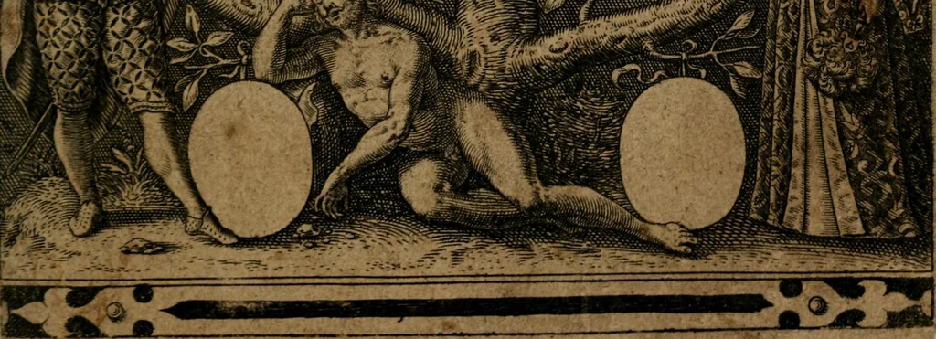 An illustration from Proscenivm vitæ hvmanæ, siue Emblematvm secvlarivm, ivcvndissima, & artificiosissima varietate vitæ hvmanæ & seculi huius deprauati mores, ac studia peruersissima adumbrantium: et Latinis versibvs, explicatorum, decades septem multis figuris adauctæ, & in vsum studiosæ inprimis iuuentutis ita adornatæ vt instar albi amicorvm sodalitatum symbolis, & insigniis conscribendis depingendisq; inseruire commode possint, 1627, leaf 6