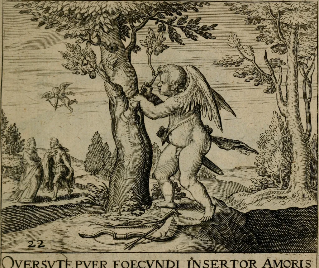 An illustration from Proscenivm vitæ hvmanæ, siue Emblematvm secvlarivm, ivcvndissima, & artificiosissima varietate vitæ hvmanæ & seculi huius deprauati mores, ac studia peruersissima adumbrantium: et Latinis versibvs, explicatorum, decades septem multis figuris adauctæ, & in vsum studiosæ inprimis iuuentutis ita adornatæ vt instar albi amicorvm sodalitatum symbolis, & insigniis conscribendis depingendisq; inseruire commode possint, 1627, leaf 62