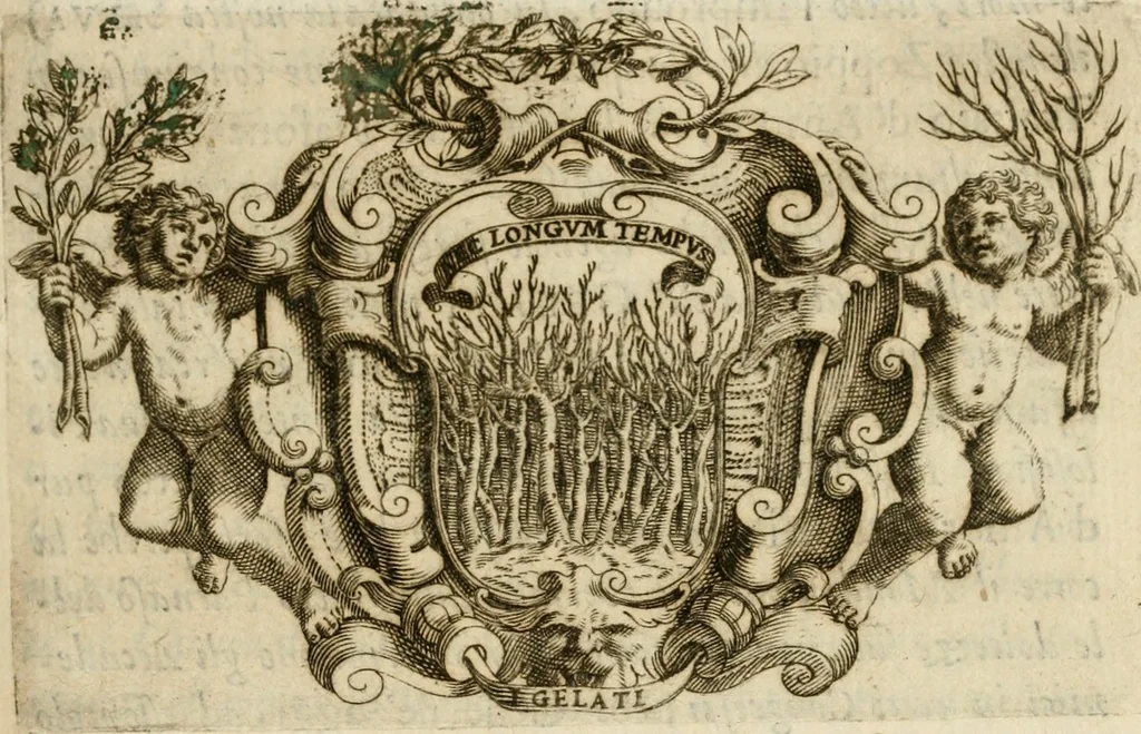 An illustration from Prose de' signori accademici Gelati di Bologna ... : colle loro imprese anteposte a' discorsi, 1671, leaf 12
