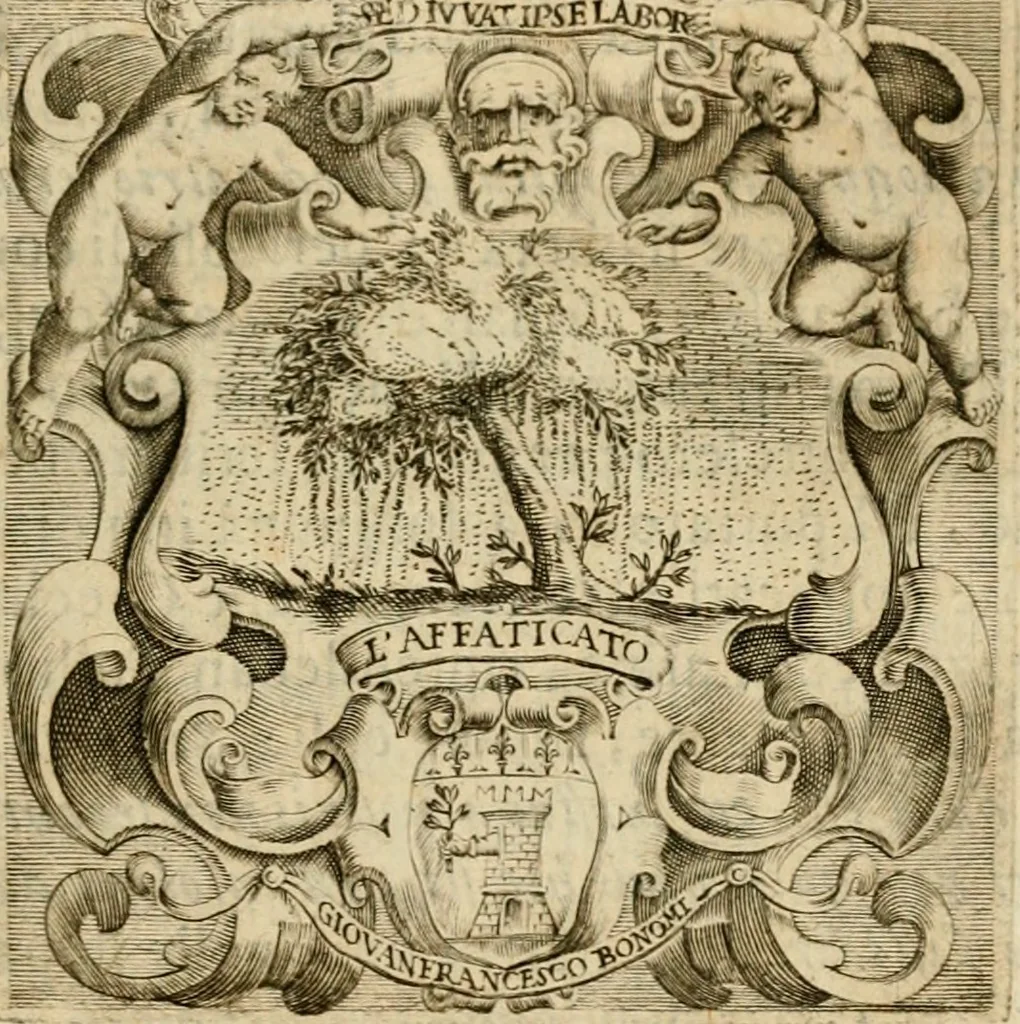 An illustration from Prose de' signori accademici Gelati di Bologna ... : colle loro imprese anteposte a' discorsi, 1671, leaf 196