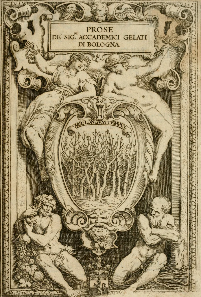 An illustration from Prose de' signori accademici Gelati di Bologna ... : colle loro imprese anteposte a' discorsi, 1671, leaf 4