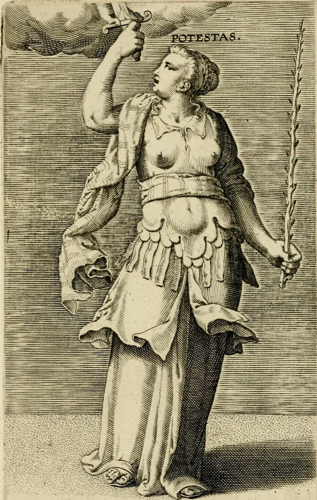 An illustration from Prosopographia, sive, Virtvtvm, animi, corporis, bonorvm externorvm, vitiorvm, et affectvvm variorvm delineatio, 1600, leaf 54