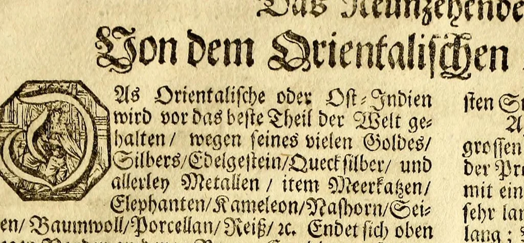 An illustration from Prospect des ganzen Erdkreisses, in fünff absonderlichen Carten, namentlich Europa, Asia, Africa und dem Mitternächtig- und Mittägigen America, : samt einer ausführlichen Beschreibung derselben Länder, Provinzien, Königreiche, Herrschafften, Fürstenthümer, und Inseln, wie auch Städte, Festungen und Schlösser bestehend, vor Augen gestellet und zum Druck übergeben, 1686, leaf 51