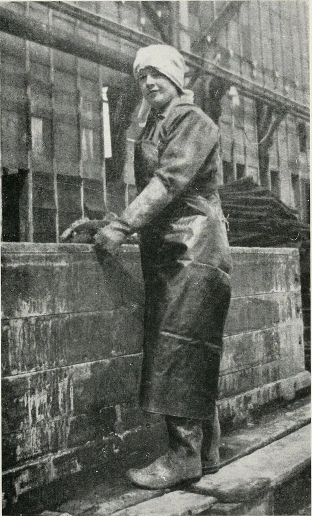 An illustration from Protective clothing for women and girl workers employed in the factories and workshops, 1917, leaf 10