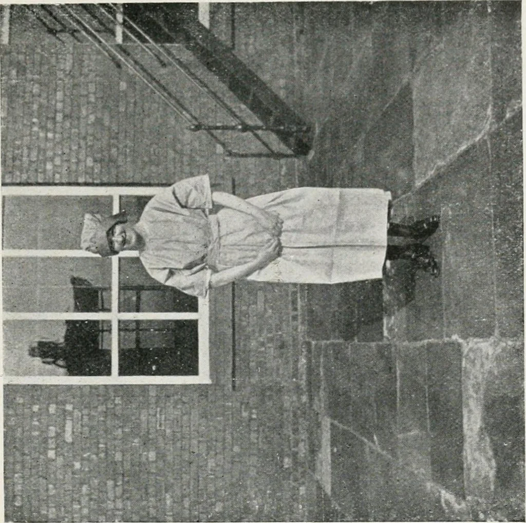 An illustration from Protective clothing for women and girl workers employed in the factories and workshops, 1917, leaf 12