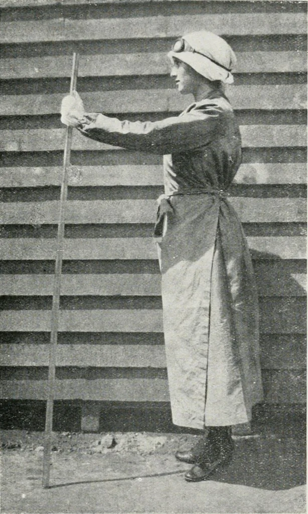An illustration from Protective clothing for women and girl workers employed in the factories and workshops, 1917, leaf 8