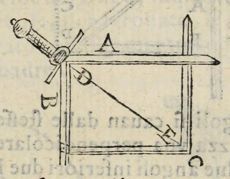 An illustration from Proteo militare di Bartolomeo Romano. Diuiso in tre libri. Nel primo si descrive la fabrica di detto proteo, & in esso nuovo istrumento, tutti gli altri istrumenti di matematica che imaginar si possano. Nel secondo, e terzo si tratta dell'vso di detto istrumento, nelquale si formano tutte le figure di geometria, e diuersi istrumenti di prospettiua, pittura, scoltura, & architettura. S'insegna ancora l'arte del navigare, e quella del guerreggiare con nuouo, e facilissimo modo, come più distintamente nella tauola si potra redere, 1595, leaf 61