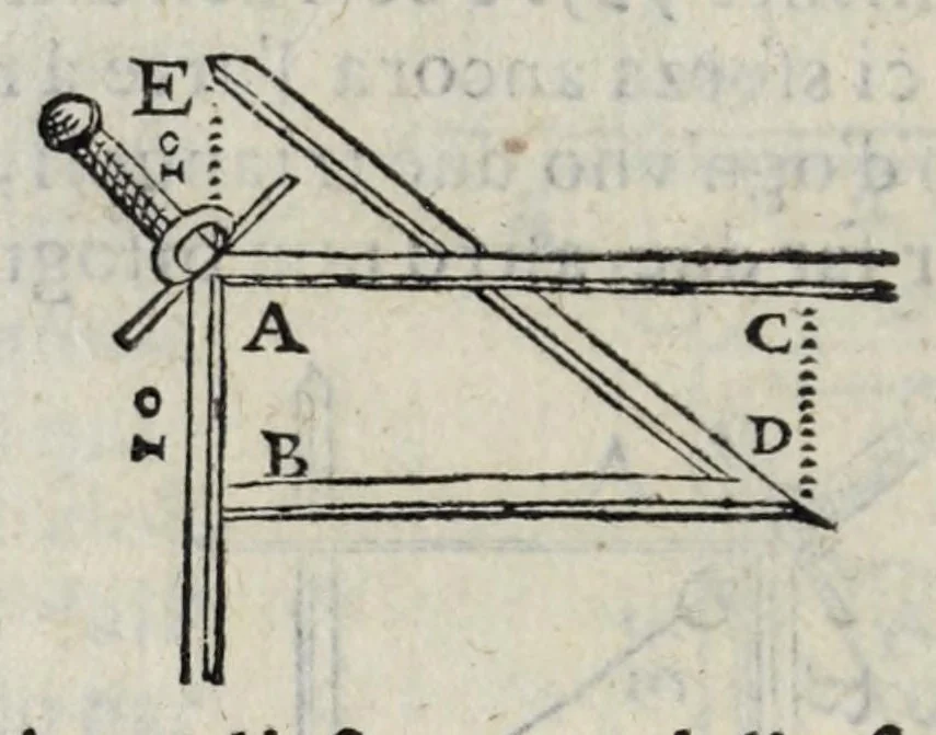 An illustration from Proteo militare di Bartolomeo Romano. Diuiso in tre libri. Nel primo si descrive la fabrica di detto proteo, & in esso nuovo istrumento, tutti gli altri istrumenti di matematica che imaginar si possano. Nel secondo, e terzo si tratta dell'vso di detto istrumento, nelquale si formano tutte le figure di geometria, e diuersi istrumenti di prospettiua, pittura, scoltura, & architettura. S'insegna ancora l'arte del navigare, e quella del guerreggiare con nuouo, e facilissimo modo, come più distintamente nella tauola si potra redere, 1595, leaf 62