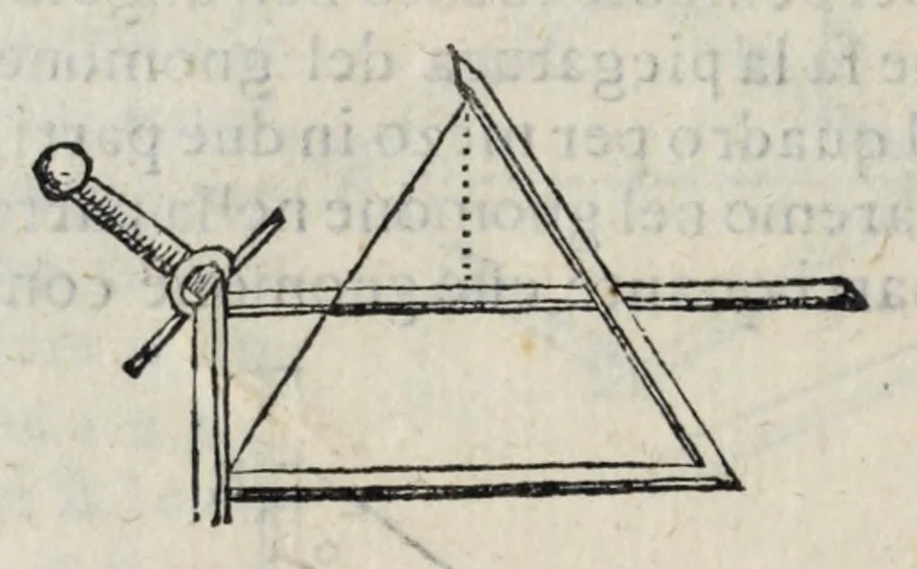 An illustration from Proteo militare di Bartolomeo Romano. Diuiso in tre libri. Nel primo si descrive la fabrica di detto proteo, & in esso nuovo istrumento, tutti gli altri istrumenti di matematica che imaginar si possano. Nel secondo, e terzo si tratta dell'vso di detto istrumento, nelquale si formano tutte le figure di geometria, e diuersi istrumenti di prospettiua, pittura, scoltura, & architettura. S'insegna ancora l'arte del navigare, e quella del guerreggiare con nuouo, e facilissimo modo, come più distintamente nella tauola si potra redere, 1595, leaf 62