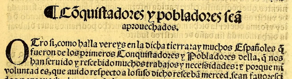 An illustration from Prouisio[n]es cedulas instruciones de su Magestad: : ordena[n]ças d[e] difu[n]tos y audie[n]cia, p[ar]a la buena expedicio[n] de los negocios, y administracio[n] d[e] justicia: y gouernacio[n] d[e]sta Nueua España: y p[ar]a el bue[n] tratamie[n]to y [con]seruacio[n] d[e] los yndios, dende el año 1525. hasta este presente de. 63, 1563, leaf 57