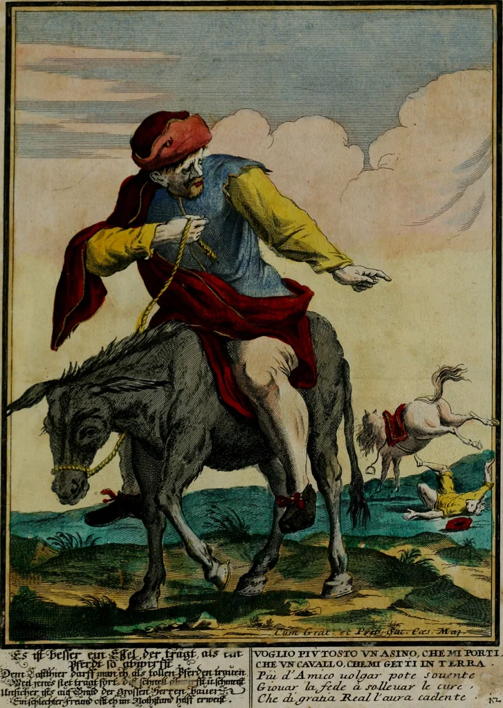 An illustration from Proverbii verificati : per l'esperienza cotidiana : come li megliori e più piacevoli informatori di massime salutifere : in 25 stampe leggiadre et espicationi dé versi, al profito d'ogni uno = Durch di tägliche Erfahrung beglaubt gemachte Sprich Wörter ..., 1718, leaf 28