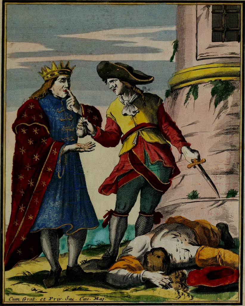 An illustration from Proverbii verificati : per l'esperienza cotidiana : come li megliori e più piacevoli informatori di massime salutifere : in 25 stampe leggiadre et espicationi dé versi, al profito d'ogni uno = Durch di tägliche Erfahrung beglaubt gemachte Sprich Wörter ..., 1718, leaf 30