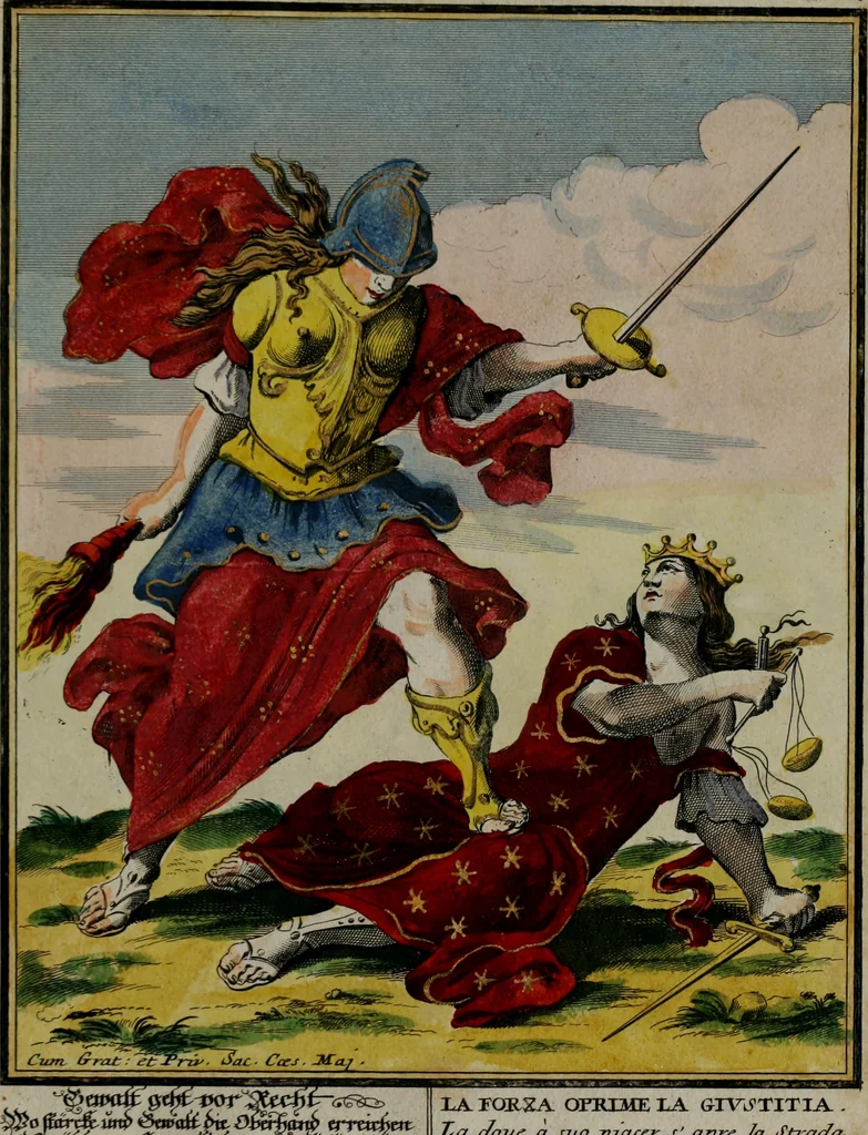 An illustration from Proverbii verificati : per l'esperienza cotidiana : come li megliori e più piacevoli informatori di massime salutifere : in 25 stampe leggiadre et espicationi dé versi, al profito d'ogni uno = Durch di tägliche Erfahrung beglaubt gemachte Sprich Wörter ..., 1718, leaf 32