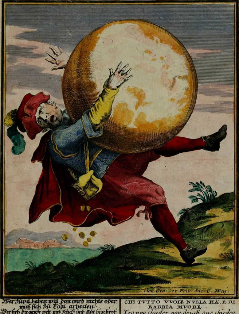 An illustration from Proverbii verificati : per l'esperienza cotidiana : come li megliori e più piacevoli informatori di massime salutifere : in 25 stampe leggiadre et espicationi dé versi, al profito d'ogni uno = Durch di tägliche Erfahrung beglaubt gemachte Sprich Wörter ..., 1718, leaf 38