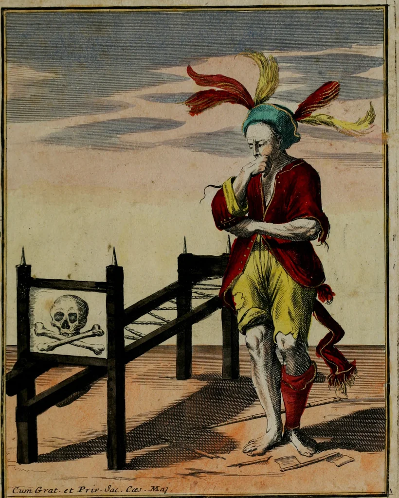 An illustration from Proverbii verificati : per l'esperienza cotidiana : come li megliori e più piacevoli informatori di massime salutifere : in 25 stampe leggiadre et espicationi dé versi, al profito d'ogni uno = Durch di tägliche Erfahrung beglaubt gemachte Sprich Wörter ..., 1718, leaf 52