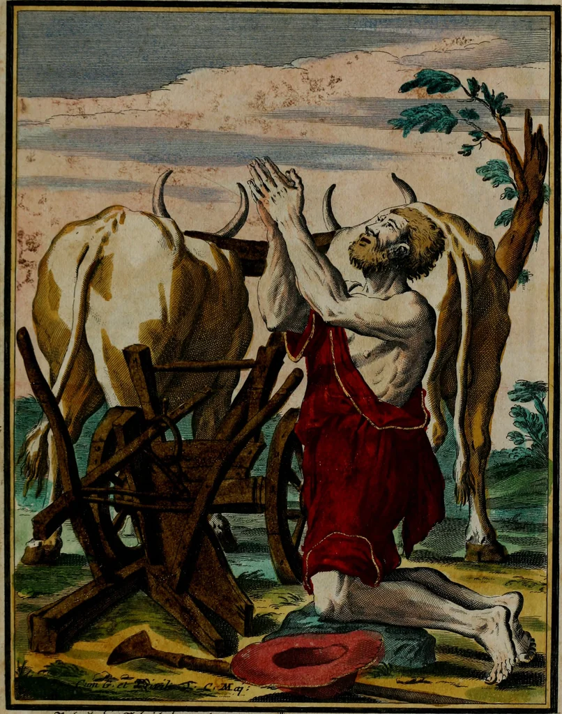 An illustration from Proverbii verificati : per l'esperienza cotidiana : come li megliori e più piacevoli informatori di massime salutifere : in 25 stampe leggiadre et espicationi dé versi, al profito d'ogni uno = Durch di tägliche Erfahrung beglaubt gemachte Sprich Wörter ..., 1718, leaf 6