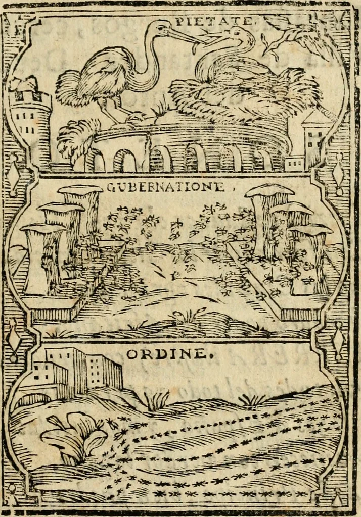 An illustration from Proverbios morales, y consejos christianos : muy provechosos para concierto, y espejo de vida, adornados de lugares, y textos de las divinas, y humanas letras : y enigmas philosoficas, naturales, y morales, con sus comentos : adornadas con trece emblemas y sus estampas mui curiosas, apropriadas à sus assuntos, 1733, leaf 28