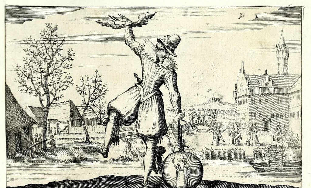 An illustration from Pugillus facetiarum iconographicaru[m] in studiosorum potissimum gratiam ex propijs eorundem albis desumptarum et iam primum hac forma editarum = Allerhand kurtzweilige Stücklein, allen Studenten furnemblich zu lieb auss ihren eigenen Stammbüchern zusamen gelesen und in dise Form gebracht zu Strasburg, 1618, leaf 27