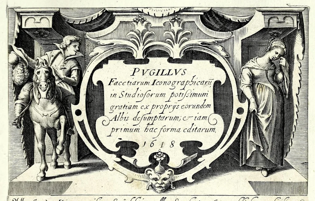 An illustration from Pugillus facetiarum iconographicaru[m] in studiosorum potissimum gratiam ex propijs eorundem albis desumptarum et iam primum hac forma editarum = Allerhand kurtzweilige Stücklein, allen Studenten furnemblich zu lieb auss ihren eigenen Stammbüchern zusamen gelesen und in dise Form gebracht zu Strasburg, 1618, leaf 5