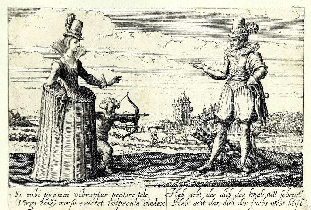 An illustration from Pugillus facetiarum iconographicaru[m] in studiosorum potissimum gratiam ex propijs eorundem albis desumptarum et iam primum hac forma editarum = Allerhand kurtzweilige Stücklein, allen Studenten furnemblich zu lieb auss ihren eigenen Stammbüchern zusamen gelesen und in dise Form gebracht zu Strasburg, 1618, leaf 65