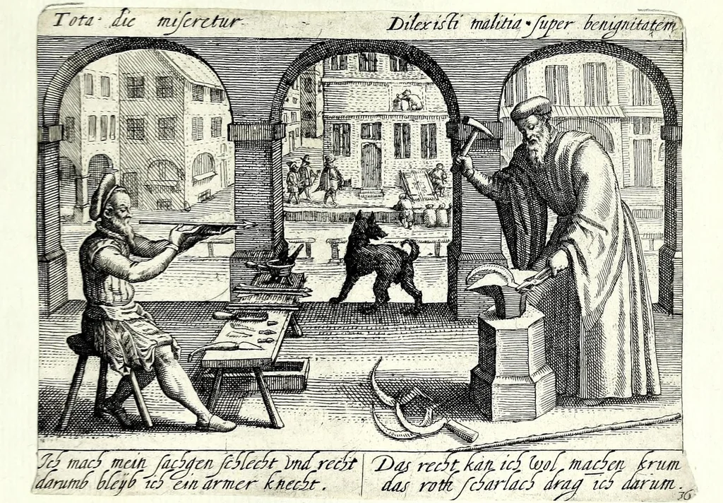 An illustration from Pugillus facetiarum iconographicaru[m] in studiosorum potissimum gratiam ex propijs eorundem albis desumptarum et iam primum hac forma editarum = Allerhand kurtzweilige Stücklein, allen Studenten furnemblich zu lieb auss ihren eigenen Stammbüchern zusamen gelesen und in dise Form gebracht zu Strasburg, 1618, leaf 77