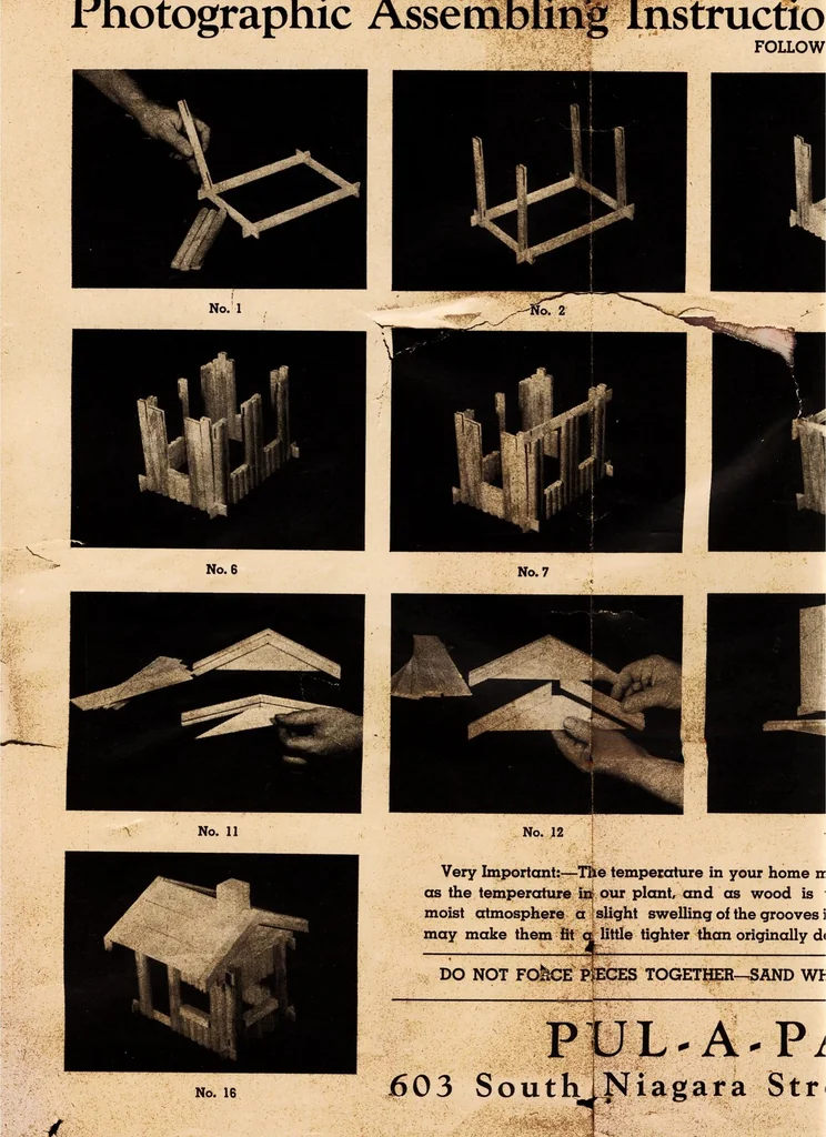 An illustration from Photographic assembling instructions for pioneer log cabin models 125B., 1930, leaf 0