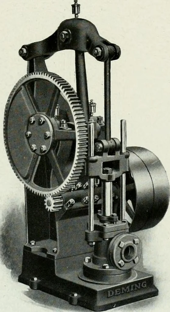 An illustration from Pumping machinery : for operation by any power : single and double acting triplex pumps for various services, deep well power working heads, artesian well cylinders, rotary and centrifugal pumps manufactured by the Deming Company, Salem, Ohio, U.S.A, 1915, leaf 101