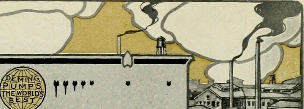 An illustration from Pumping machinery : for operation by any power : single and double acting triplex pumps for various services, deep well power working heads, artesian well cylinders, rotary and centrifugal pumps manufactured by the Deming Company, Salem, Ohio, U.S.A, 1915, leaf 11