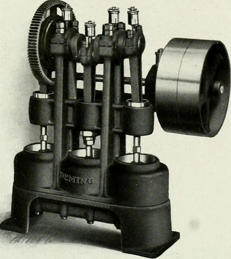 An illustration from Pumping machinery : for operation by any power : single and double acting triplex pumps for various services, deep well power working heads, artesian well cylinders, rotary and centrifugal pumps manufactured by the Deming Company, Salem, Ohio, U.S.A, 1915, leaf 113