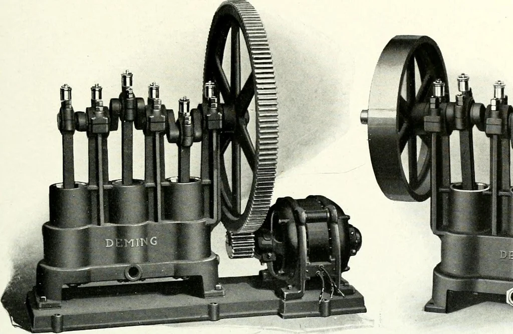 An illustration from Pumping machinery : for operation by any power : single and double acting triplex pumps for various services, deep well power working heads, artesian well cylinders, rotary and centrifugal pumps manufactured by the Deming Company, Salem, Ohio, U.S.A, 1915, leaf 114