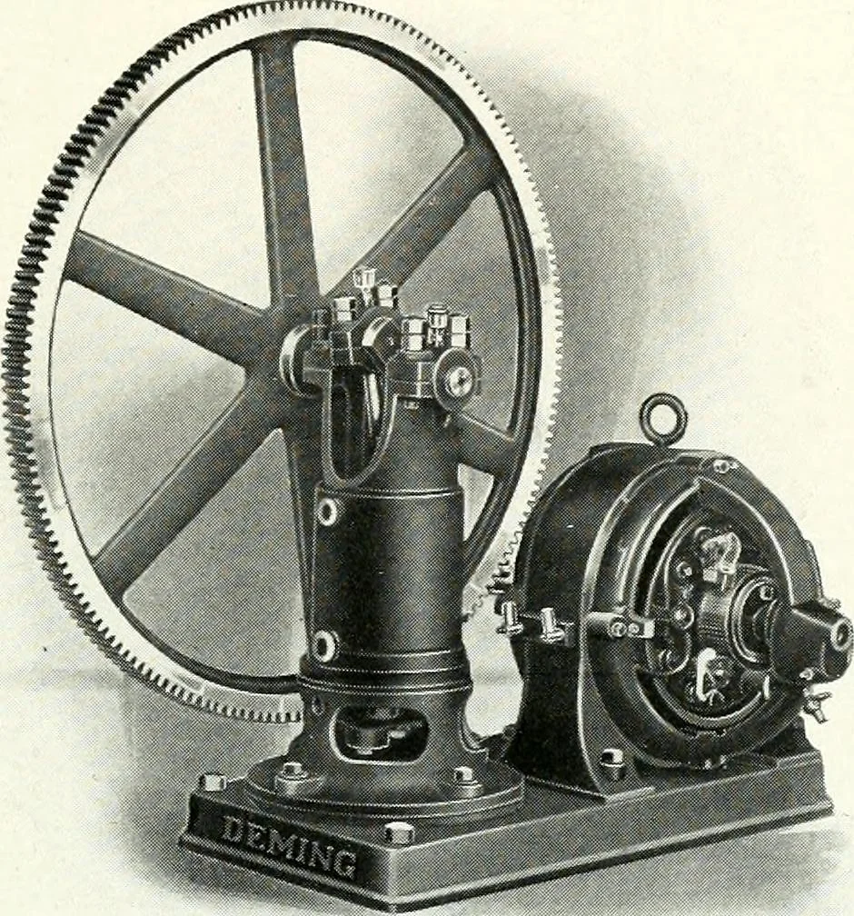 An illustration from Pumping machinery : for operation by any power : single and double acting triplex pumps for various services, deep well power working heads, artesian well cylinders, rotary and centrifugal pumps manufactured by the Deming Company, Salem, Ohio, U.S.A, 1915, leaf 116
