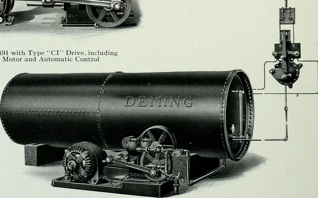 An illustration from Pumping machinery : for operation by any power : single and double acting triplex pumps for various services, deep well power working heads, artesian well cylinders, rotary and centrifugal pumps manufactured by the Deming Company, Salem, Ohio, U.S.A, 1915, leaf 121