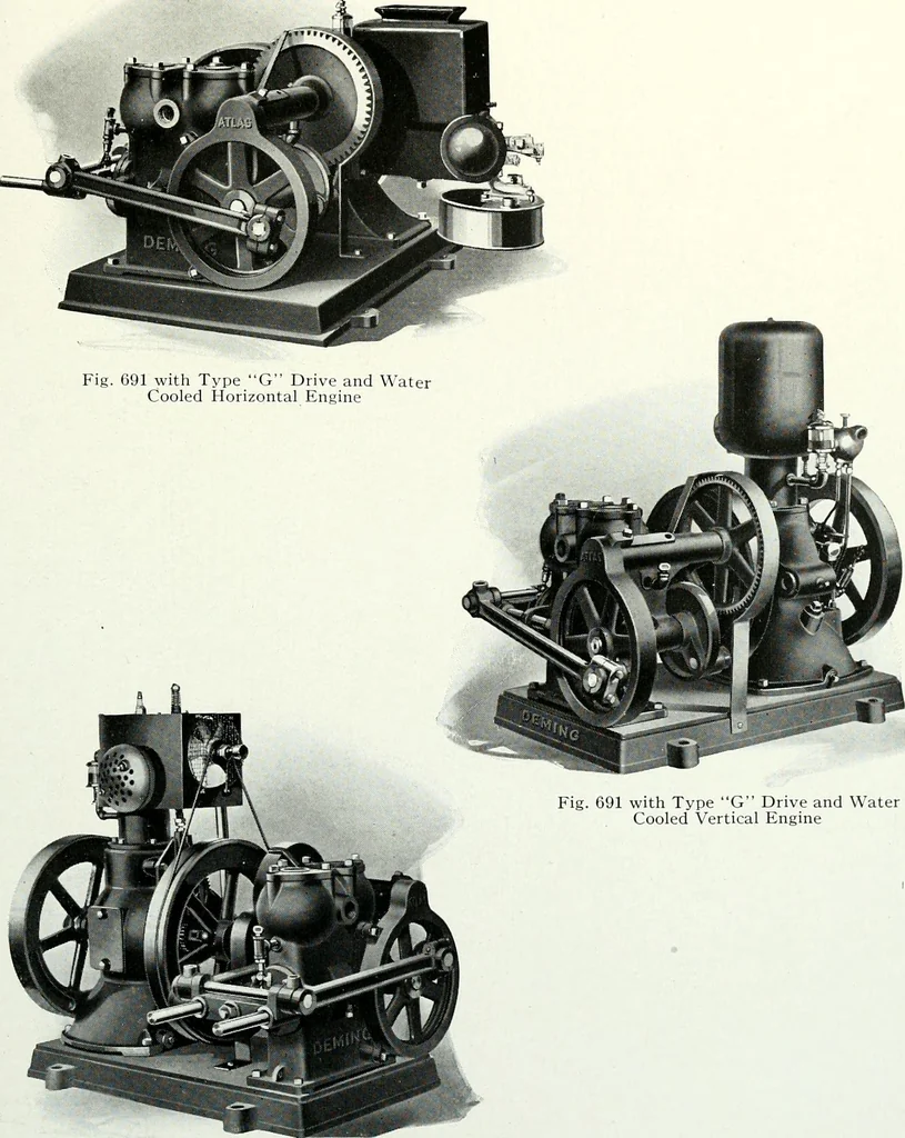 An illustration from Pumping machinery : for operation by any power : single and double acting triplex pumps for various services, deep well power working heads, artesian well cylinders, rotary and centrifugal pumps manufactured by the Deming Company, Salem, Ohio, U.S.A, 1915, leaf 122
