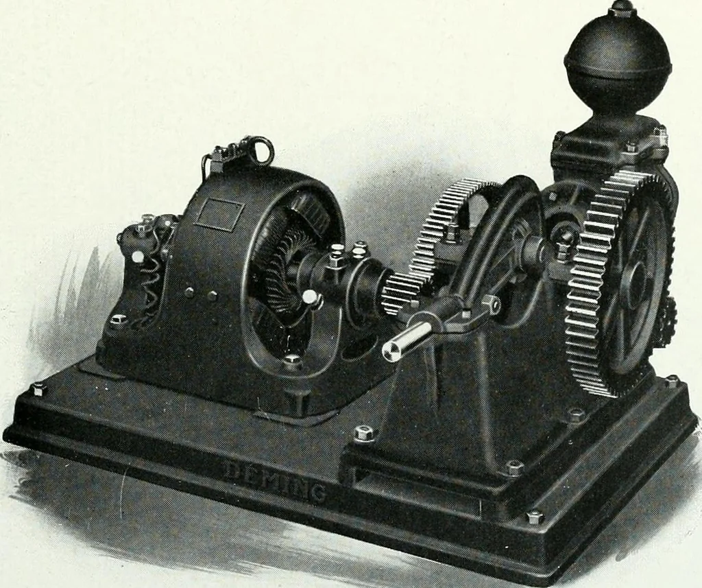 An illustration from Pumping machinery : for operation by any power : single and double acting triplex pumps for various services, deep well power working heads, artesian well cylinders, rotary and centrifugal pumps manufactured by the Deming Company, Salem, Ohio, U.S.A, 1915, leaf 124