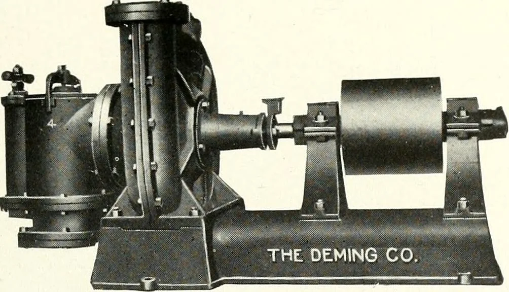 An illustration from Pumping machinery : for operation by any power : single and double acting triplex pumps for various services, deep well power working heads, artesian well cylinders, rotary and centrifugal pumps manufactured by the Deming Company, Salem, Ohio, U.S.A, 1915, leaf 130