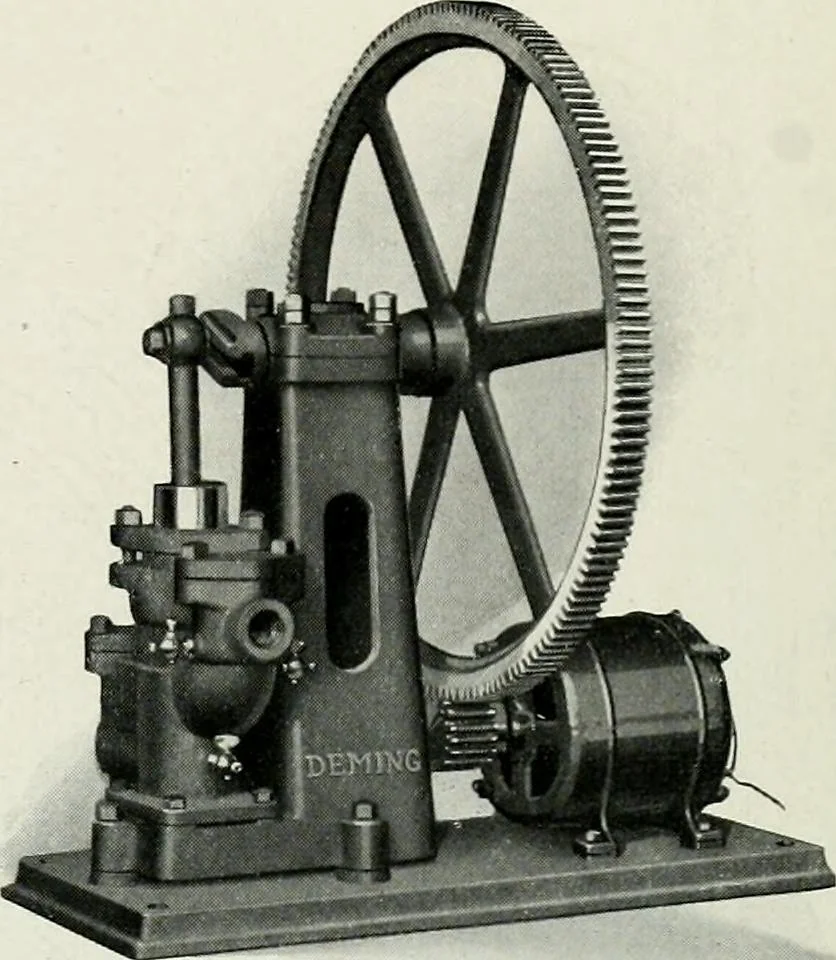 An illustration from Pumping machinery : for operation by any power : single and double acting triplex pumps for various services, deep well power working heads, artesian well cylinders, rotary and centrifugal pumps manufactured by the Deming Company, Salem, Ohio, U.S.A, 1915, leaf 141
