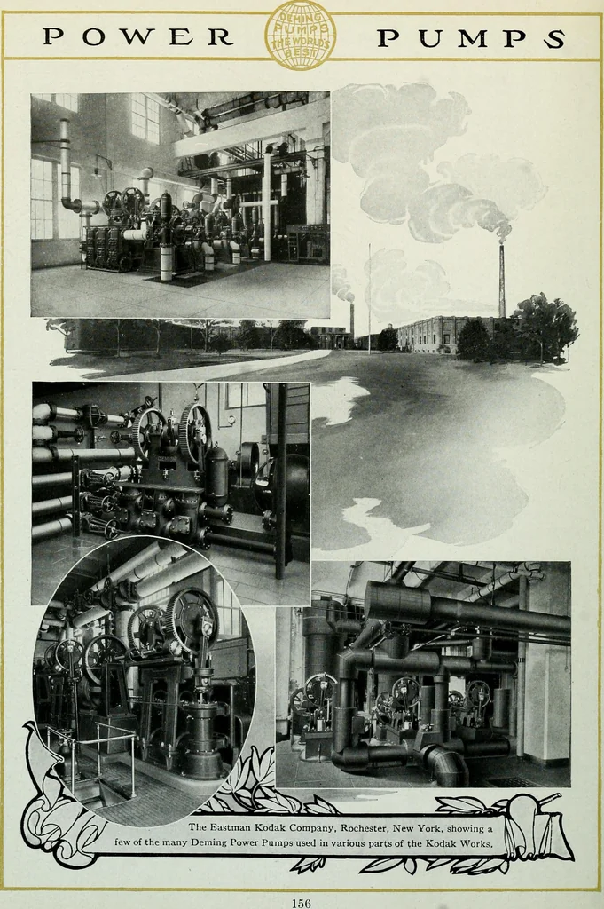 An illustration from Pumping machinery : for operation by any power : single and double acting triplex pumps for various services, deep well power working heads, artesian well cylinders, rotary and centrifugal pumps manufactured by the Deming Company, Salem, Ohio, U.S.A, 1915, leaf 159