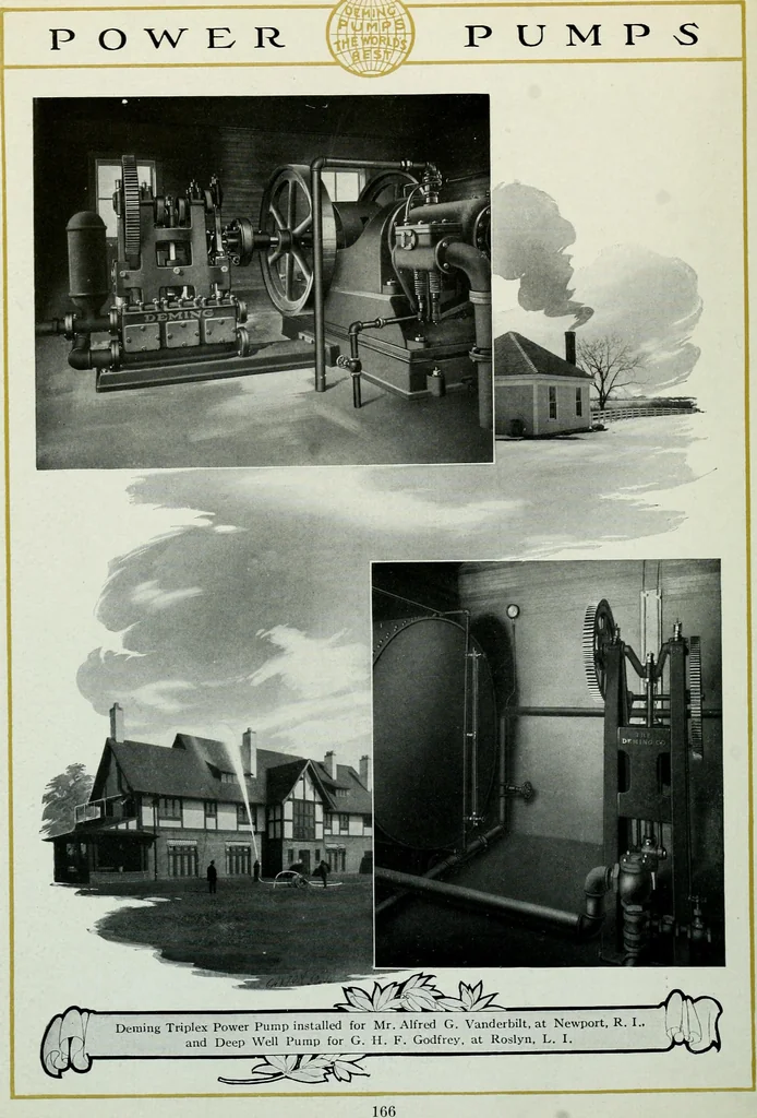 An illustration from Pumping machinery : for operation by any power : single and double acting triplex pumps for various services, deep well power working heads, artesian well cylinders, rotary and centrifugal pumps manufactured by the Deming Company, Salem, Ohio, U.S.A, 1915, leaf 169