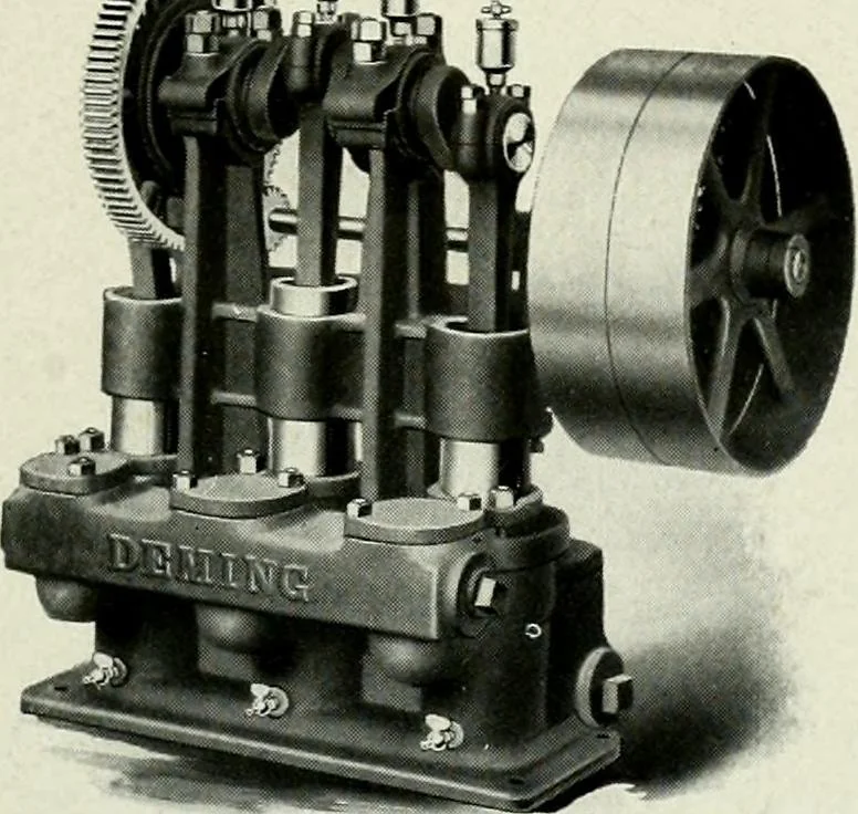 An illustration from Pumping machinery : for operation by any power : single and double acting triplex pumps for various services, deep well power working heads, artesian well cylinders, rotary and centrifugal pumps manufactured by the Deming Company, Salem, Ohio, U.S.A, 1915, leaf 17
