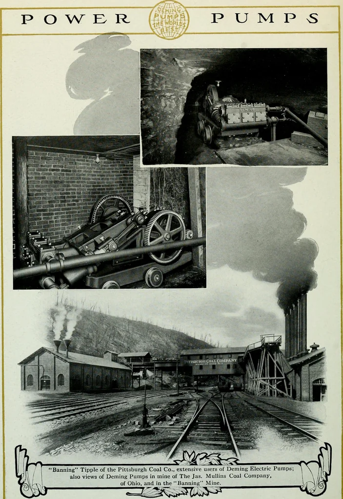 An illustration from Pumping machinery : for operation by any power : single and double acting triplex pumps for various services, deep well power working heads, artesian well cylinders, rotary and centrifugal pumps manufactured by the Deming Company, Salem, Ohio, U.S.A, 1915, leaf 171