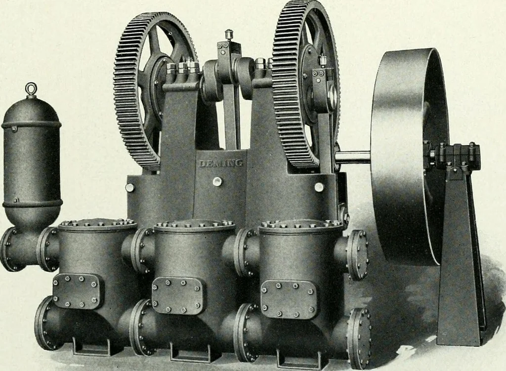 An illustration from Pumping machinery : for operation by any power : single and double acting triplex pumps for various services, deep well power working heads, artesian well cylinders, rotary and centrifugal pumps manufactured by the Deming Company, Salem, Ohio, U.S.A, 1915, leaf 20
