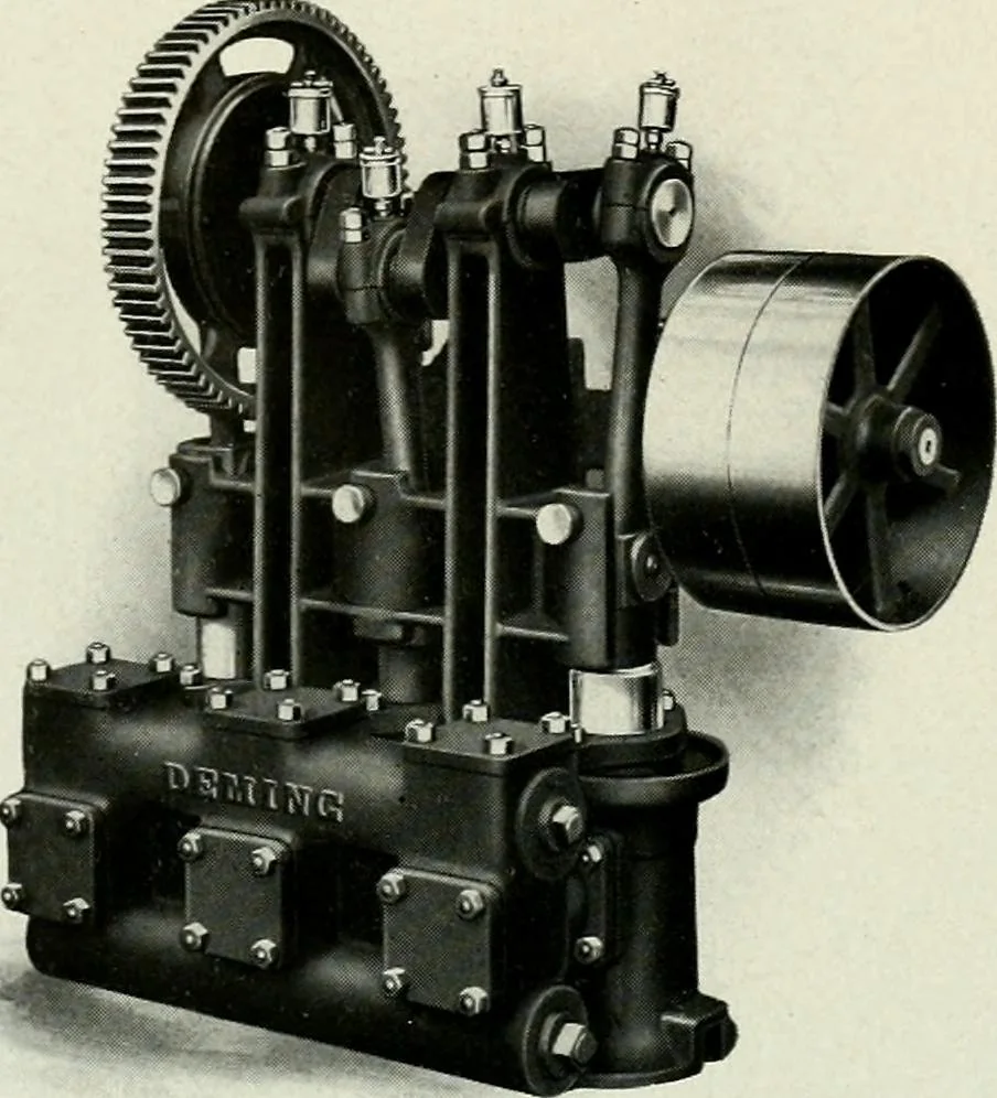 An illustration from Pumping machinery : for operation by any power : single and double acting triplex pumps for various services, deep well power working heads, artesian well cylinders, rotary and centrifugal pumps manufactured by the Deming Company, Salem, Ohio, U.S.A, 1915, leaf 21