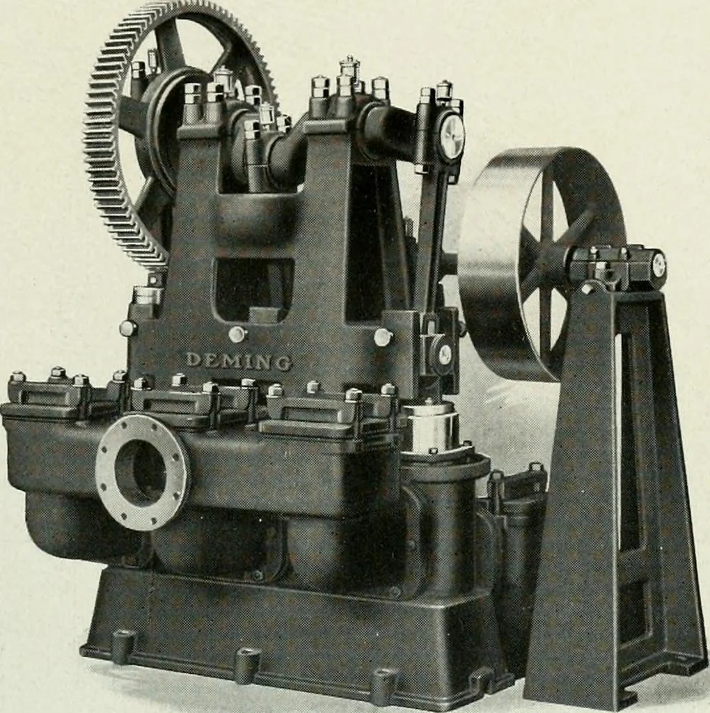 An illustration from Pumping machinery : for operation by any power : single and double acting triplex pumps for various services, deep well power working heads, artesian well cylinders, rotary and centrifugal pumps manufactured by the Deming Company, Salem, Ohio, U.S.A, 1915, leaf 31