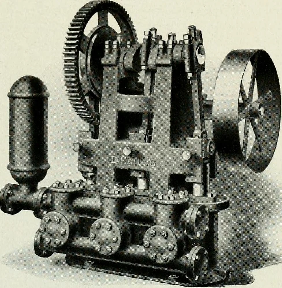 An illustration from Pumping machinery : for operation by any power : single and double acting triplex pumps for various services, deep well power working heads, artesian well cylinders, rotary and centrifugal pumps manufactured by the Deming Company, Salem, Ohio, U.S.A, 1915, leaf 35