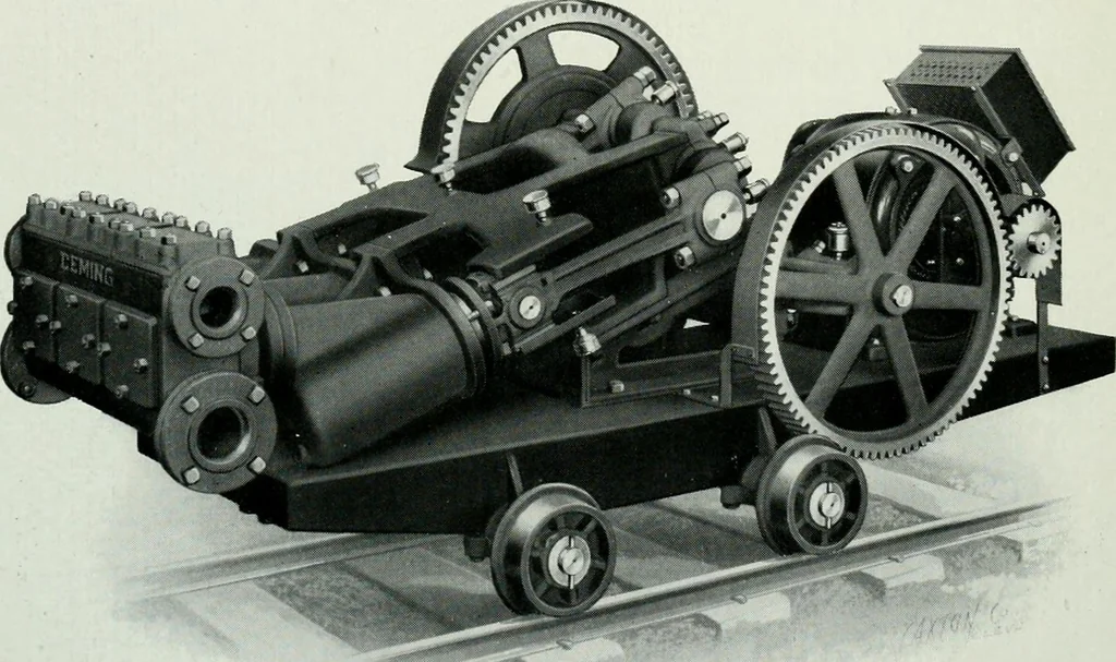 An illustration from Pumping machinery : for operation by any power : single and double acting triplex pumps for various services, deep well power working heads, artesian well cylinders, rotary and centrifugal pumps manufactured by the Deming Company, Salem, Ohio, U.S.A, 1915, leaf 43