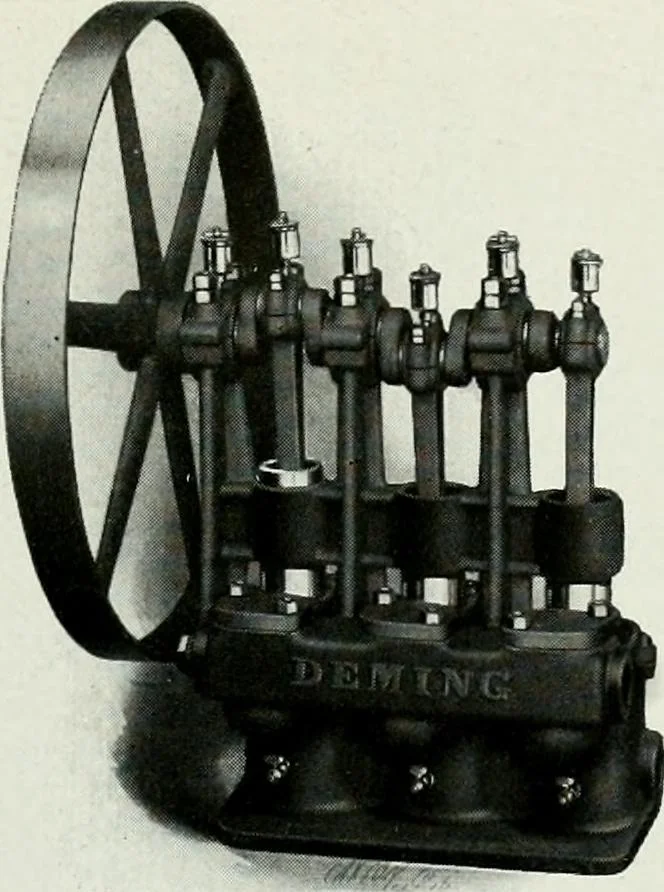 An illustration from Pumping machinery : for operation by any power : single and double acting triplex pumps for various services, deep well power working heads, artesian well cylinders, rotary and centrifugal pumps manufactured by the Deming Company, Salem, Ohio, U.S.A, 1915, leaf 45